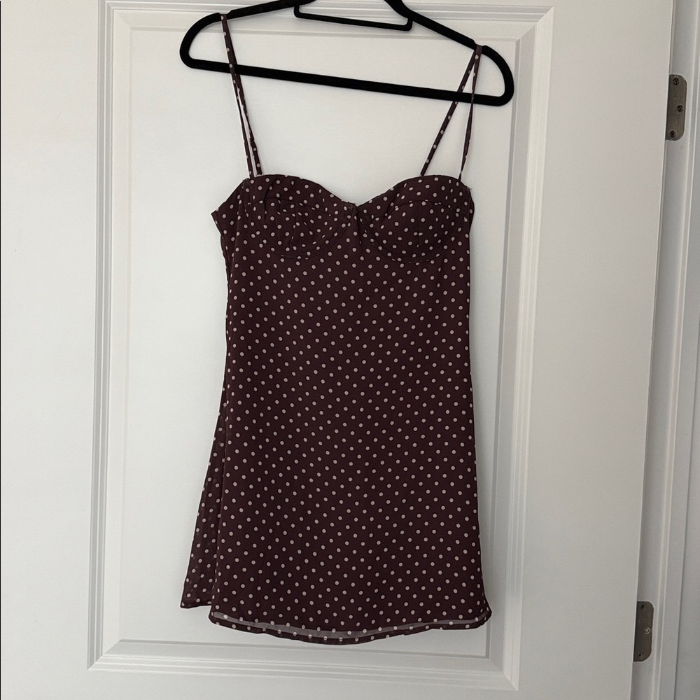 Brown Polka Dot Spaghetti Strap Dress NWT white fox